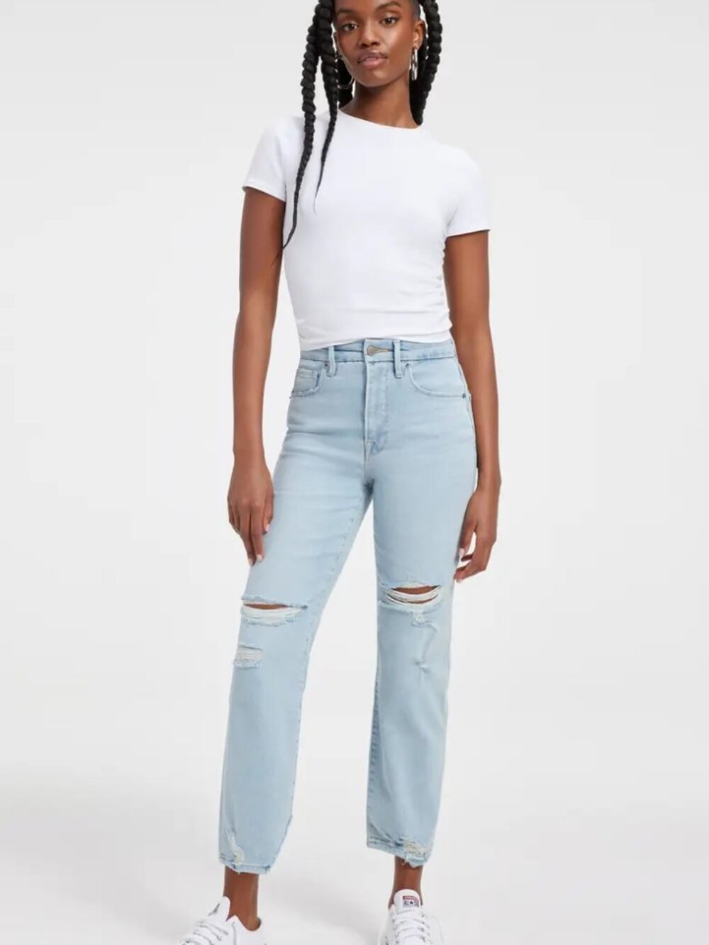 GOOD AMERICAN Good Boy Ripped High Waist Boyfriend Jeans in Indigo